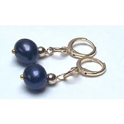 Earrings with large dark blue freshwater pearls. Plated with 14k gold. 