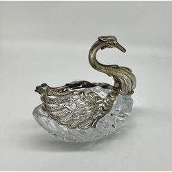 Goose-Crystal. Pre-war swan with black caviar. With wings made of silver-plated metal.