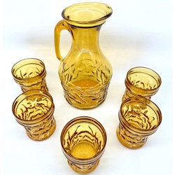 Belgian, amber glass. Set for wine and lemonade. Excellent preservation. Last century.