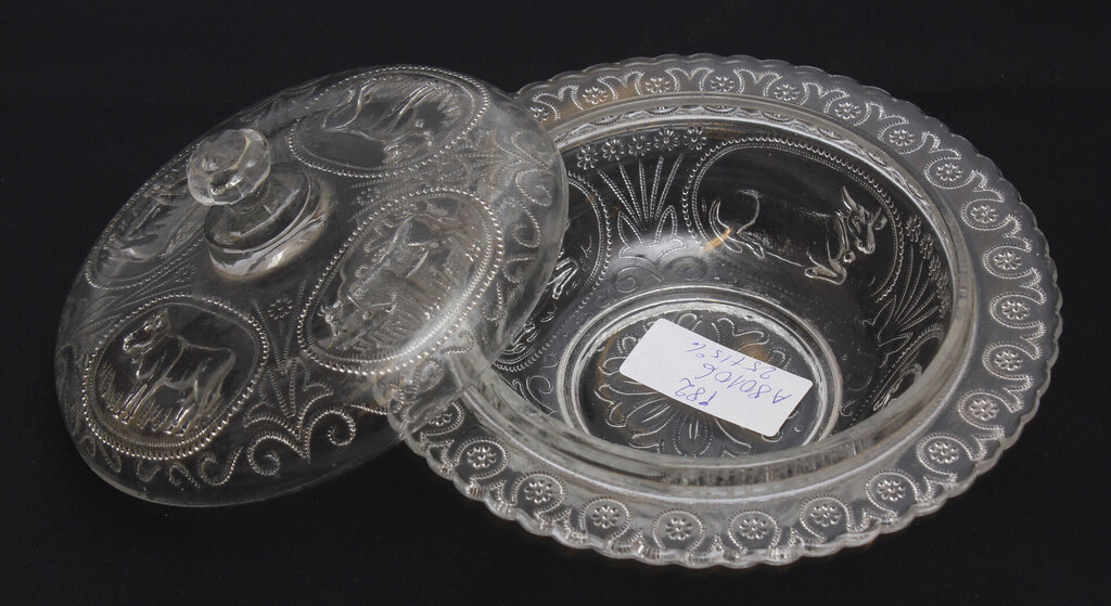 Art Nouveau glass butter dish with lid 