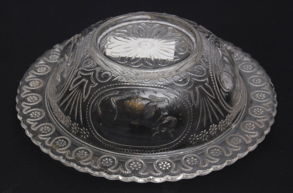 Art Nouveau glass butter dish with lid 