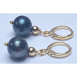 Earrings with dark freshwater pearls and metal elements with 14k gold filling. Approximate pearl size - 8-9mm. 