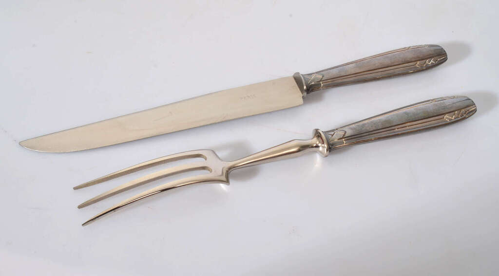 Silver roasting fork and knife