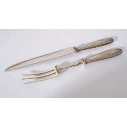 Silver roasting fork and knife