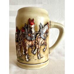 Antique Bavarian beer mug with relief and hand-painted. Very beautiful glazed ceramics.