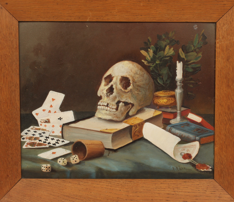 Still life with cards and skull