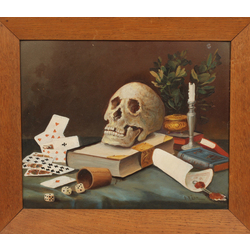 Still life with cards and skull