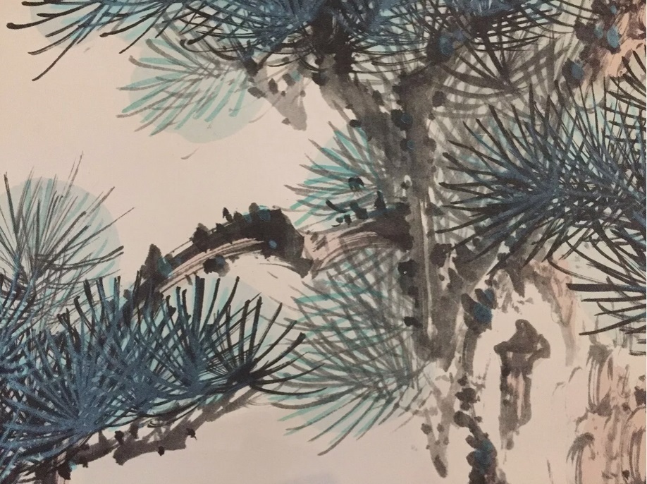 A pine tree and two Japanese cranes