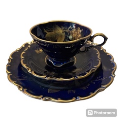 LINDNER ECHT COBALT COFFEE TRIO GOLD ROSES