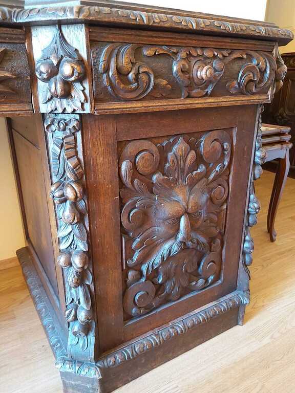 Art Nouveau desk with original wood carvings