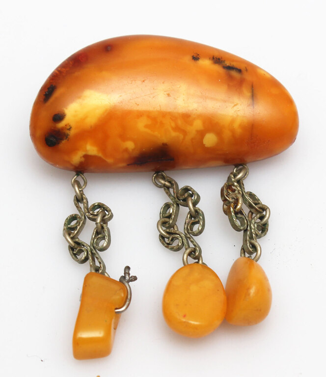 Natural Baltic amber brooch with charms, 9 g