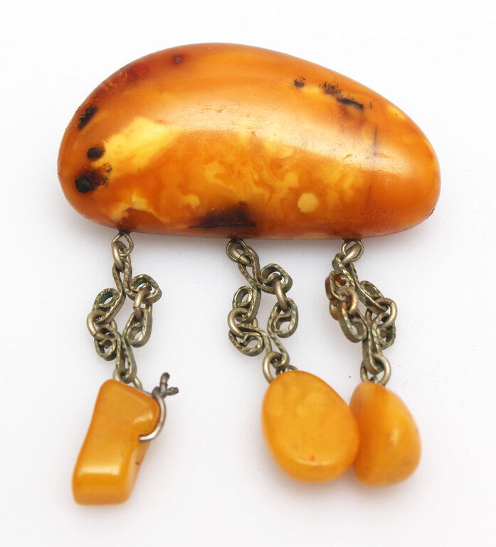 Natural Baltic amber brooch with charms, 9 g