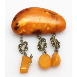 Natural Baltic amber brooch with charms, 9 g