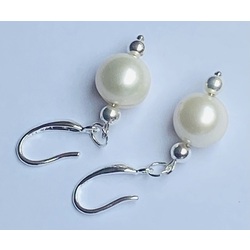 Silver earrings with white freshwater pearls. Pearl size - approximately 10mm