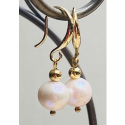 Silver earrings with 14k gold plating and white freshwater pearls.