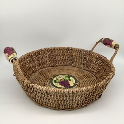 Grape basket with porcelain handles and insert. Hand painted and handmade. Beginning of last century. Excellent preservation