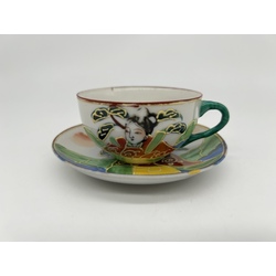 Antique hand-painted bone china cup with plate. 