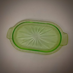 Uranium glass plate with two handles. Russia. Maltsovsky factories