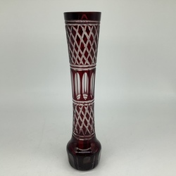 Small Ilguciems.vase. Two-color, ruby crystal and fine carving.