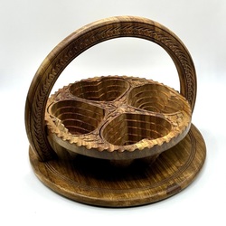 Wooden basket. Interesting work of a folk craftsman. Latvia. Walnut wood.