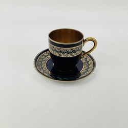 Coffee pair Royal Vienna. Cobalt and old gold. Beginning of the last century