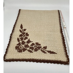 Large napkin made of homespun cloth with hand embroidery. Work of a Latvian folk craftswoman