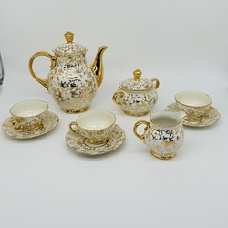 Bavaria service with gold leaf painting. Set for three. Handmade. Second half of the 20th century