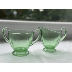 Set of creamer and sugar bowl uranium glass