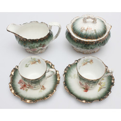 Porcelain set - 2 mugs with cups, sugar bowl, cream bowl