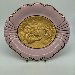 Figured plateau of pink porcelain with golden bas-relief. Pre-war Czechoslovakia. Rare