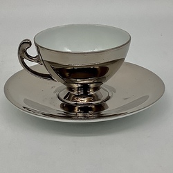 Silver-plated porcelain. Art Deco coffee pair. Old Czechoslovakia.