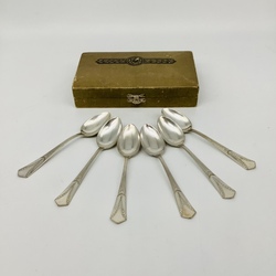 Teaspoons in the original box. Silver plated. Art Nouveau. Beginning of the last century.