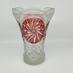 Large Vase. Crystal Goose. Pre-war. Raspberry overcolor. Hand-carved, graver.