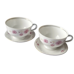 Colditz coffee/tea 2 cups + saucers with floral motif, GDR East Germany 1980s, ceramics