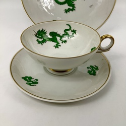 Alka Kunst. Tea set and cake plate. GREEN DRAGON. hand painted.