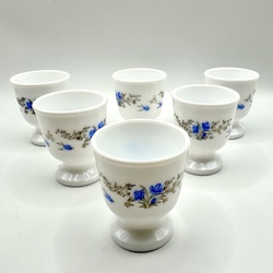 Six French Vintage Egg Cups with Forget Me Not 