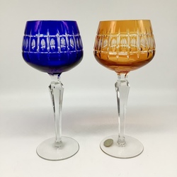 Glasses made of colored crystal. 3 pcs. Large on a high leg. Hand polished.