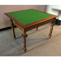 Opening wooden card game table with velvet top. Needs restoration