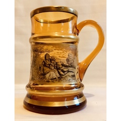 Antique beer mug made of honey crystal with hand-painted gold.  Moser. Bohemia. Beginning of the last century.