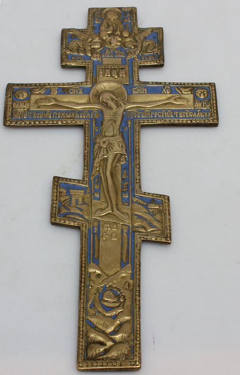 Bronze icon cross with enamel