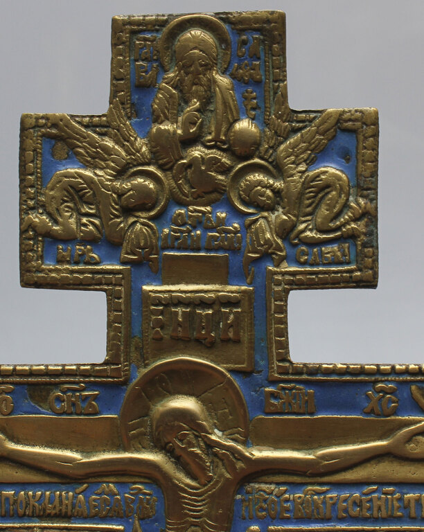 Bronze icon cross with enamel