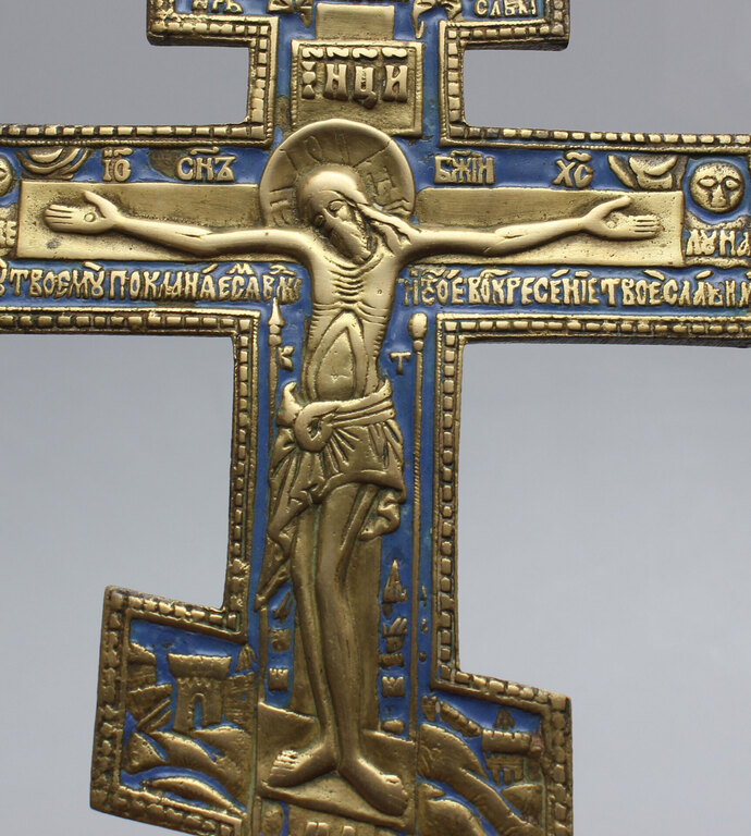 Bronze icon cross with enamel