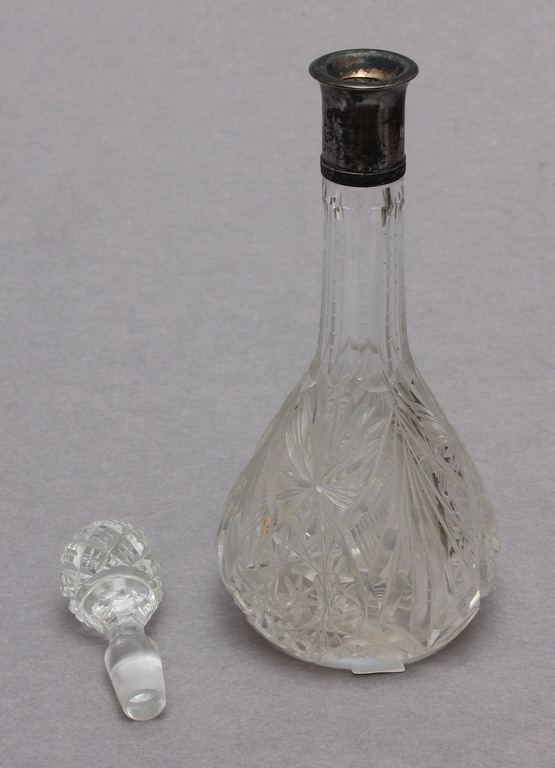 Glass decanter with silver finish