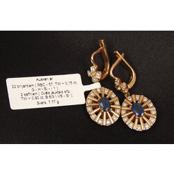 Gold earrings with 32 diamonds and 2 sapphires