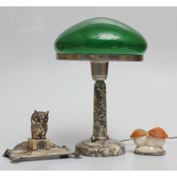 Electric lamp, business card holder 'Owl', marble figure 'Mushrooms'