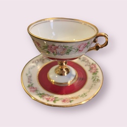 COFFEE DUO LIMOGES WITH APPLE FLOWERS, enamel gilding