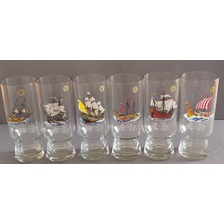 6 glasses of juice. 14.7 cm. 300 ml. Painted with pictures of old ships. Perfect condition. 