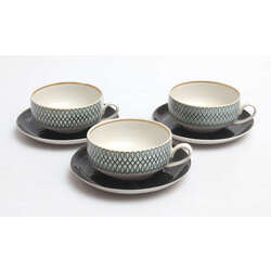 Three coffee cups with saucers