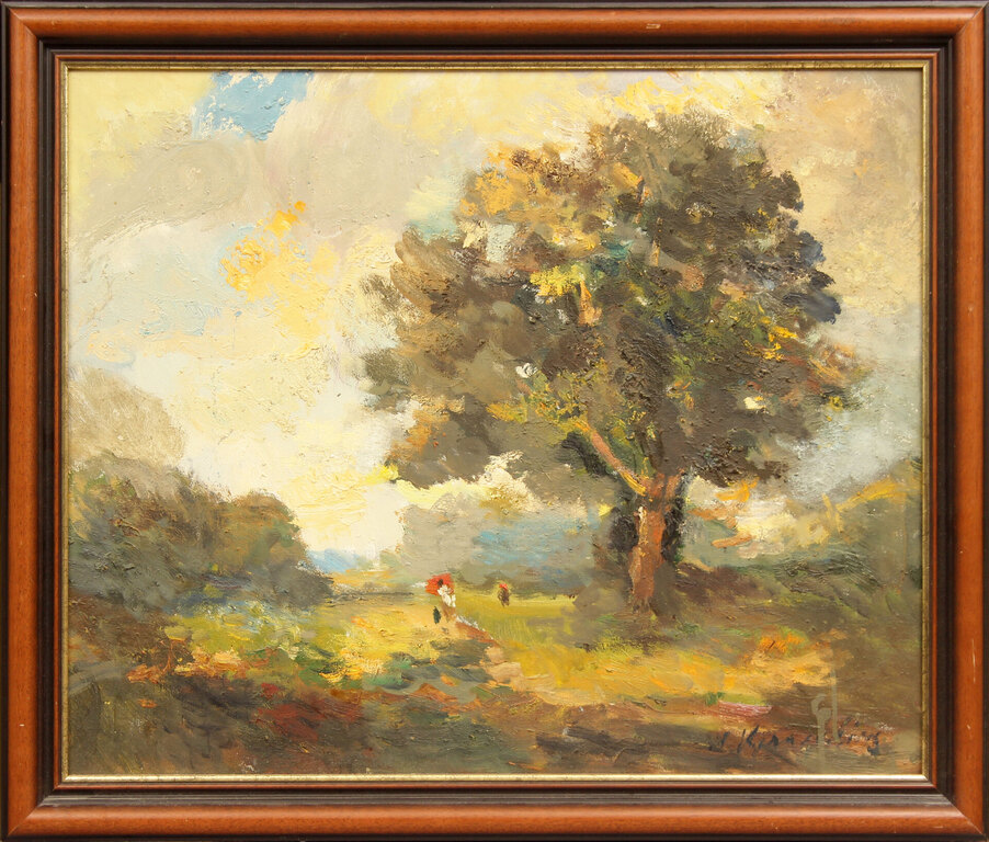 Landscape with an oak tree