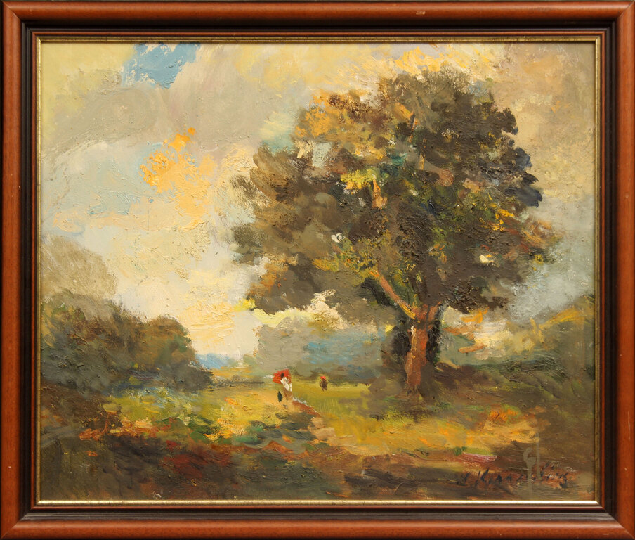 Landscape with an oak tree